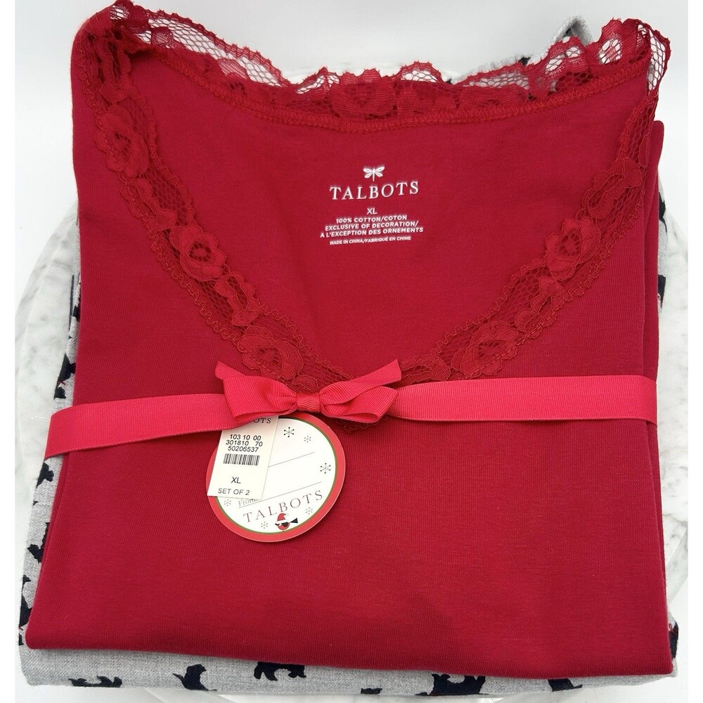 NWT Talbots Cotton Pajama Set XL Scottish Terrier Dog Print Red Gray Great Gift